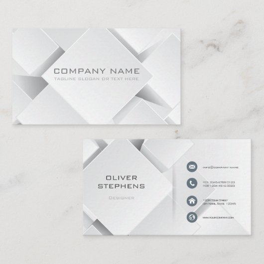 ジオメトリビジネスの白と白のブロック 名刺 (正面/裏面)