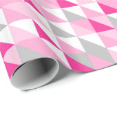 ジオメトリピンクの白いグレーの三角形パターン ラッピングペーパー (ロールコーナー)