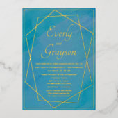 ジオメトリフレームカスタムの任意の結婚色 箔招待状 (正面)