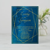 ジオメトリフレームナイトスカイブルー&金ゴールド結婚ズ 箔招待状 (立ち正面)