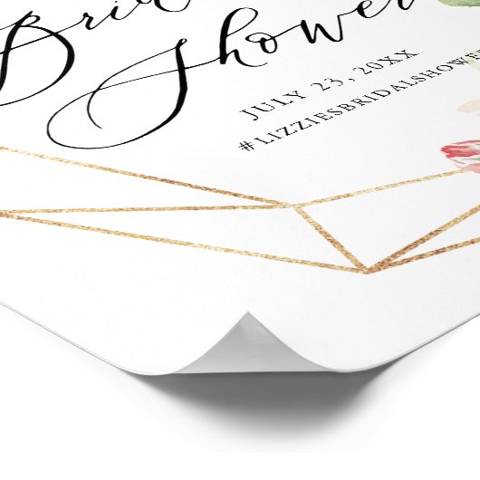 ジオメトリフレームピンク花模様ブライダルシャワーへようこそ ポスター (角)