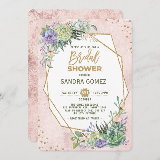 ジオメトリフレームフィエスタブライダルシャワーサボテン招待状 招待状 (正面/裏面)