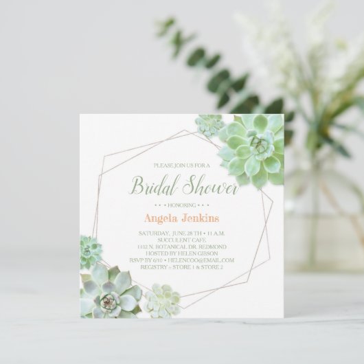ジオメトリフレーム多肉処理ブライダルシャワー 招待状 (スタンド正面)