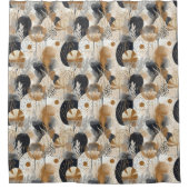 ジオメトリブラックおよび金ゴールド離れフローラ シャワーカーテン (正面)