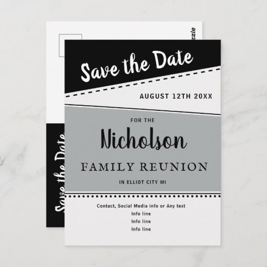 ジオメトリブラックグレーファミリ懇親会日付の保存 ポストカード (正面/裏面)