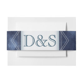 ジオメトリブルーアールデコ |モノグモダンラム結婚ズ 招待状ベリーバンド