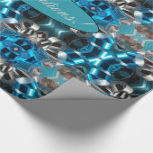 ジオメトリブルーシルバーグレーリボンパターン追加文字 ラッピングペーパー (角)