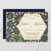 ジオメトリブルータイル結婚式招待状 招待状 (正面/裏面)