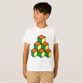 ジオメトリブロック – 緑のオレンジと黄色 Tシャツ (正面フル)