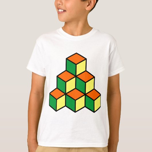 ジオメトリブロック – 緑のオレンジと黄色 Tシャツ (正面)