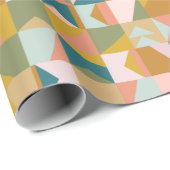 ジオメトリモダンパッチワークパターン |からしティール（緑がかった色） ラッピングペーパー (ロールコーナー)