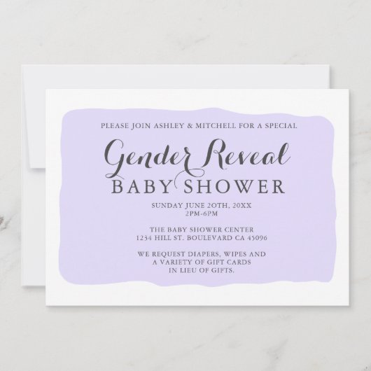 ジオメトリラベンダーバラグリッターの性別表示ベビー 招待状 (正面)
