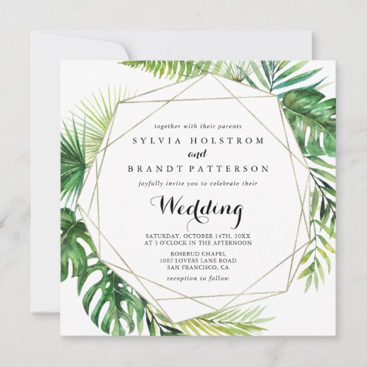 ジオメトリ変換先の前面結婚と背面 招待状 (正面)