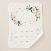 ジオメトリ春花模様ベビーマイルストーン シェルパブランケット (正面)