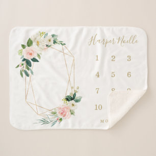 ジオメトリ春花模様ベビーマイルストーン シェルパブランケット