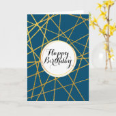 ジオメトリ男らしックブルーのストライプ抽象芸術 カード (黄色い花)