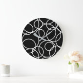 ジオメトリ白円黒モダン抽象芸術 ラージ壁時計 (ホーム)