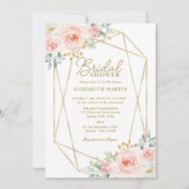 ジオメトリ赤面ピンク金ゴールドフローラブライダルシャワー 招待状 (正面)