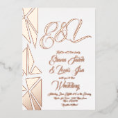 ジオメトリ赤面結婚金ゴールドの押し込み 箔招待状 (正面)