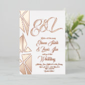 ジオメトリ赤面結婚金ゴールドの押し込み 箔招待状 (立ち正面)