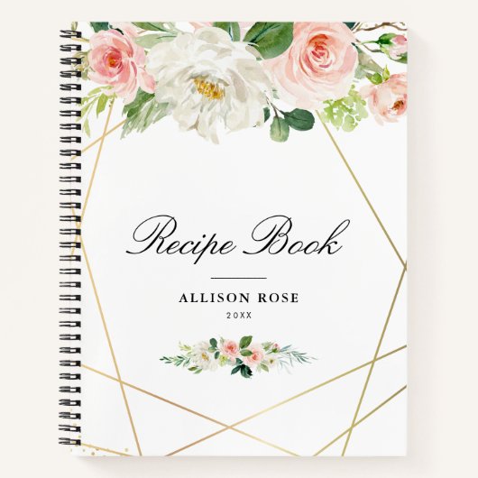 ジオメトリ金ゴールドと赤面レシピブック ノートブック (正面)