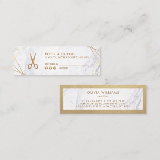 ジオメトリ金ゴールドはさみ美容師参照 スキニー名刺 (正面/裏面)