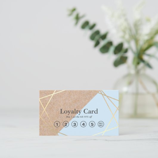 ジオメトリ金ゴールドクラフトプリントパステルブルーロイヤリティ 名刺 (スタンド正面)