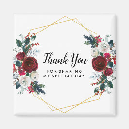 ジオメトリ金ゴールドフレームバーガンディ冬の花 マグネット