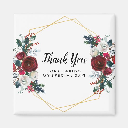 ジオメトリ金ゴールドフレームバーガンディ冬の花 マグネット (正面)