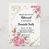 ジオメトリ金ゴールドフレームピンクフローラ    ルリタイア 招待状 (正面/裏面)