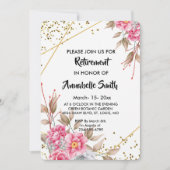 ジオメトリ金ゴールドフレームピンクフローラ    ルリタイア 招待状 (正面)