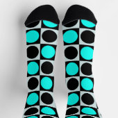 ジオメト市松模様にリブルーの黒い円水玉模様 ソックス (上部)
