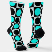 ジオメト市松模様にリブルーの黒い円水玉模様 ソックス (傾斜あり)