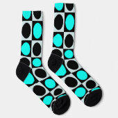 ジオメト市松模様にリブルーの黒い円水玉模様 ソックス (右)