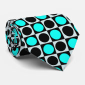 ジオメト市松模様にリブルーの黒い円水玉模様 ネクタイ (ロール)