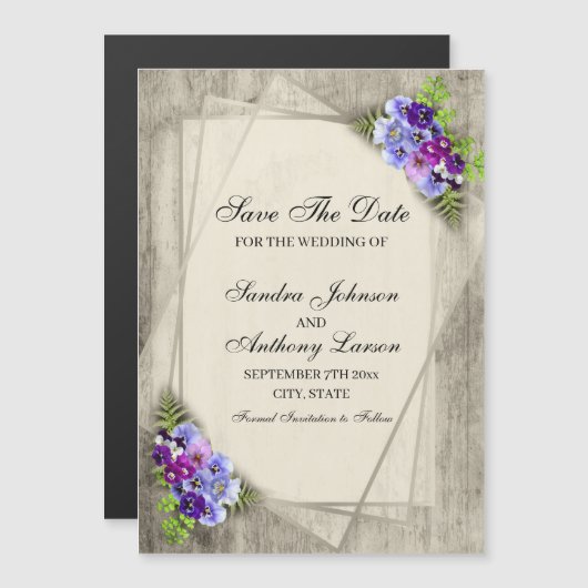 ジオメト素朴リパンジー日付の保存 マグネット招待状 (正面/裏面)