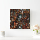 ジオメト素朴リブロック3Dルックアーモダント時計 スクエア壁時計 (ホーム)