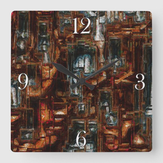 ジオメト素朴リブロック3Dルックアーモダント時計 スクエア壁時計 (正面)