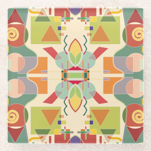 ジオメト芸術的リ：シームレカラフルスパターン ガラスコースター (正面)