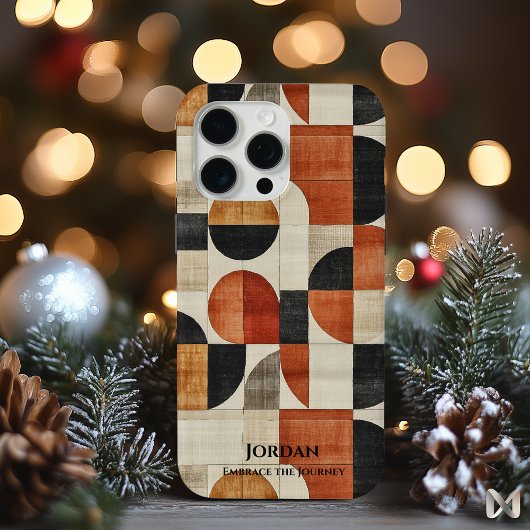 ジオメモダン自然トリ – ブラックとテラコッタのアート Case-Mate iPhoneケース