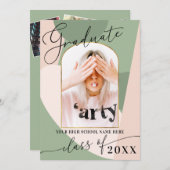 ジオモダンセージグリーンダスティピンク写真卒業 招待状 (正面/裏面)
