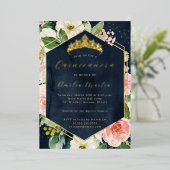 ジオモダンネイビー赤面フローラキンセアニェラ 箔招待状 (立ち正面)