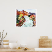 ジオンナショナルパークヴァージンリバーウォーターカラーアート ポスター (キッチン)