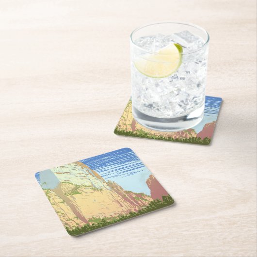 ジオン国立公園のヴィンテージ旅行ポスター スクエアペーパーコースター (インサイチュ)