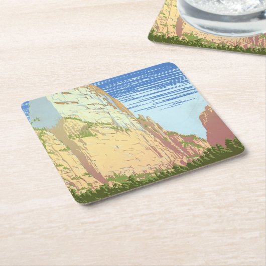 ジオン国立公園のヴィンテージ旅行ポスター スクエアペーパーコースター (アングル)