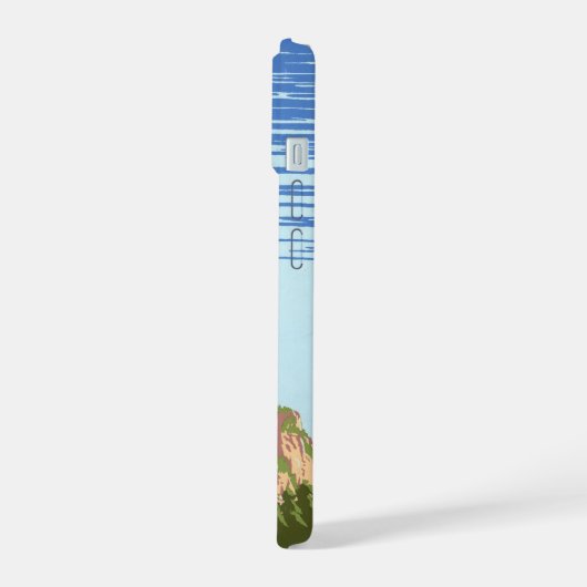 ジオン国立公園のヴィンテージ旅行ポスター iPhone 15ケース (左側面)