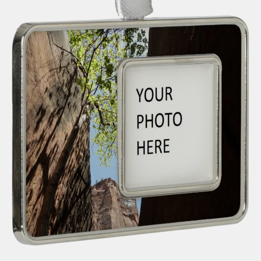 ジオン国立公園の岩の間に生える木 シルバープレートフレームオーナメント (右)