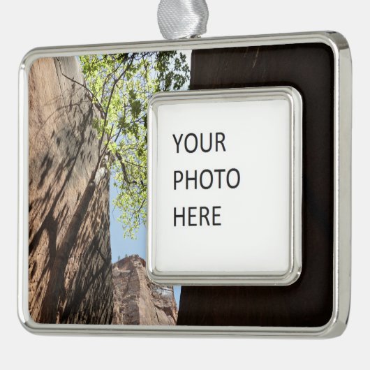 ジオン国立公園の岩の間に生える木 シルバープレートフレームオーナメント (左)