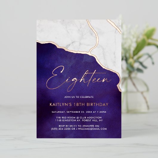 ジオースタイリッシュド大理石18誕生日実在 箔招待状 (立ち正面)