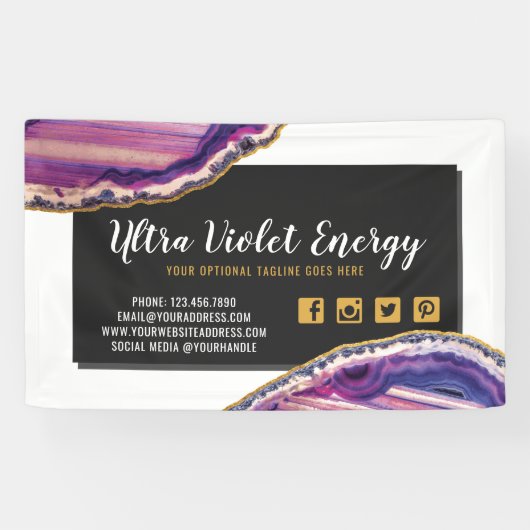 ジオードアゲートスライス宝石ウルトラヴァイオレットパープル 横断幕 (横)